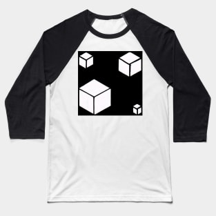 Black and White Cubes Geometric Abstract Acrylic Painting Baseball T-Shirt